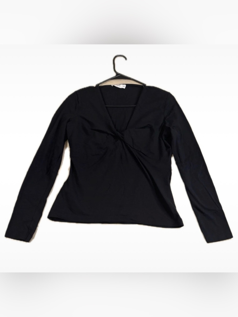 Mango Black Long-Sleeve Twist-Front V-Neck Top